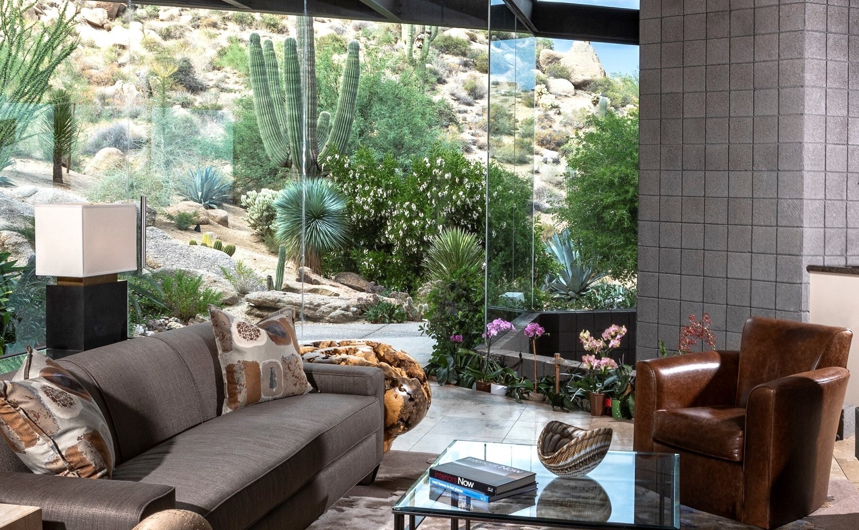 Desert Contemporary Refresh (biophilic design welcoming the outdoors in with expansive windows and plants) by Tanya Shively, Scottsdale, AZ.